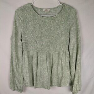 Urban Romantics Women's Long Sleeve Blouse Peasant Smocked Boho babydoll Top sm